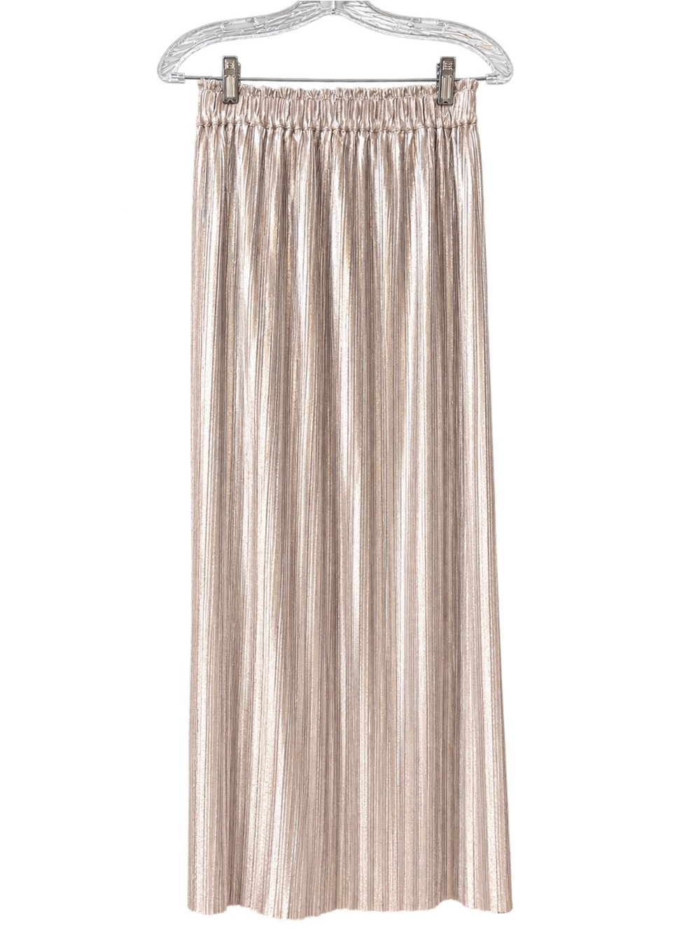 Black Label Metallic Pleated Maxi Skirt - Champagne Gold